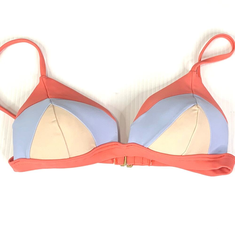 Hula Honey Small Colorblocked Molded Cup Push-Up Bikini Top Pink Blue Triangle